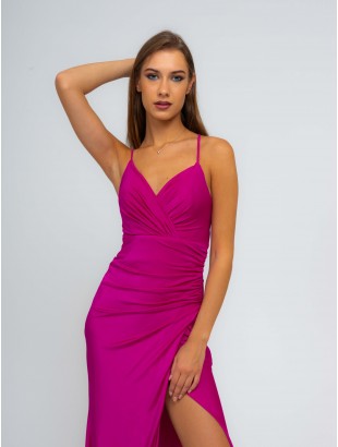 FITTED CROSS NECK DRESS WITH SPLIT