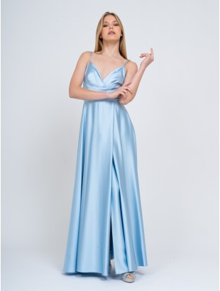 LONG SATIN DRESS WITH THIN SHOULDER STRAPS