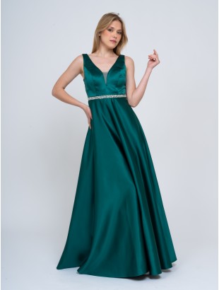 SATIN DRESS WITH WIDE SKIRT WITH JEWEL BELT