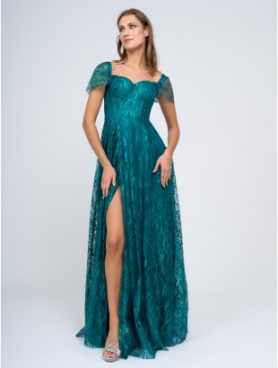 LONG DRESS WITH SEQUINED CUPS AND DROP SLEEVES