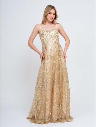 LONG DRESS WITH RIGID SEQUIN BODICE