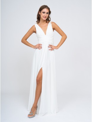 LONG DRESS WITH CENTRAL SPLIT AND CROSS NECK