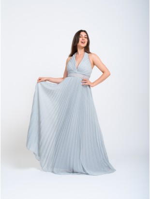 PLEATED LUREX DRESS WITH BARE BACK