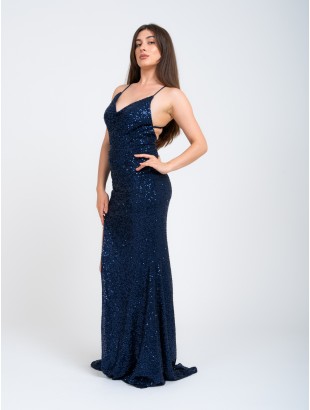 LONG SEQUIN DRESS WITH BARE BACK