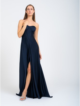 LONG SATIN DRESS WITH STIFF BODICE