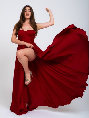 LONG SATIN DRESS WITH STIFF BODICE