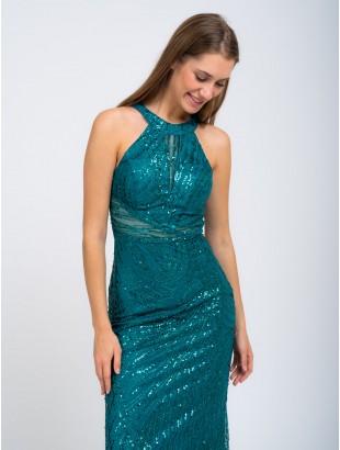 MERMAID DRESS IN SEQUINS WITH HAMMER NECK