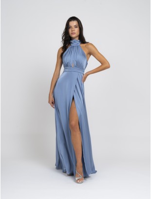 AMERICAN NECKLINE DRESS IN FLUID SATIN