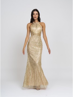 MERMAID DRESS IN SEQUINS WITH HAMMER NECK