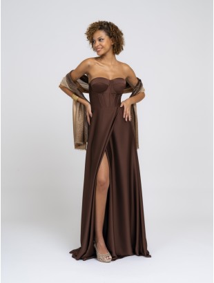 LONG SATIN DRESS WITH STIFF BODICE