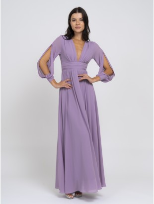 LONG SLEEVE DRESS WITH BARE BACK AND OVERALL SPLIT