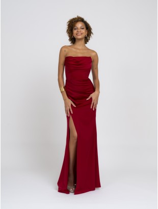 LONG SATIN DRESS WITH STIFF BODICE