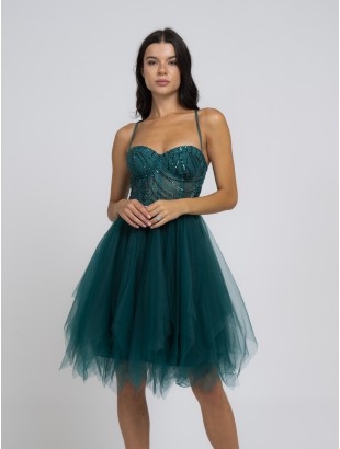 SHORT DRESS WITH TULLE SKIRT AND SEQUIN BODICE