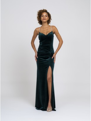 LONG VELVET DRESS WITH JEWEL STRAPS