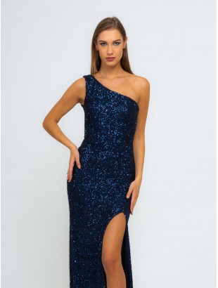 ONE-SHOULDER SEQUIN DRESS WITH BARE BACK