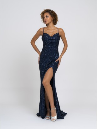 FITTED SEQUIN DRESS WITH DRAPED NECKLINE