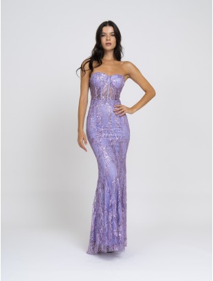 LONG SEQUIN DRESS WITH STIFF BODICE