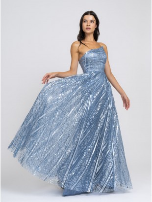 ONE-SHOULDER SEQUIN DRESS WITH WIDE SKIRT