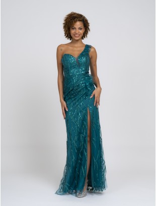 ONE-SHOULDER SEQUINED DRESS WITH SPLIT