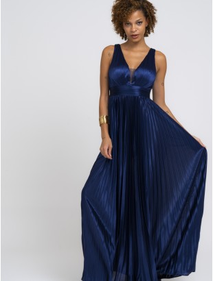 LONG PLEATED DRESS WITH WAISTBAND