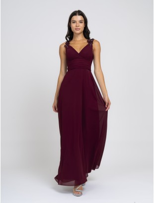 LONG DRESS WITH CROSS NECKLINE WITH FLOWER DETAIL