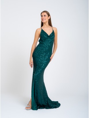 LONG SEQUIN DRESS WITH BARE BACK