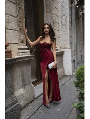 LONG SATIN DRESS WITH WORKED BODICE