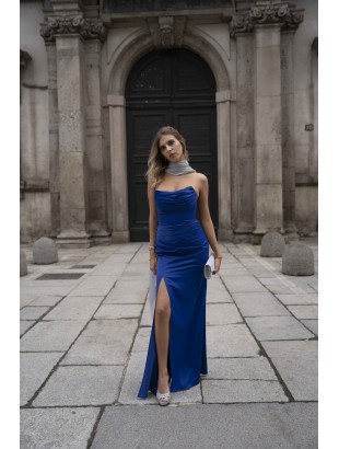 LONG SATIN DRESS WITH STIFF BODICE