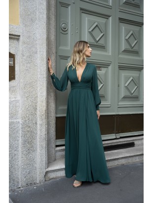 LONG SLEEVE DRESS WITH BARE BACK AND OVERALL SPLIT