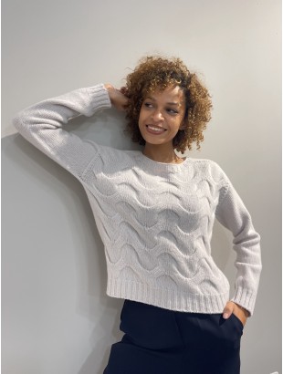 CREW NECK SWEATER IN WOOL WITH RELIEF MOTIF