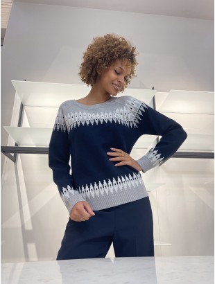 CREW NECK SWEATER WITH JACQUARD MOTIF IN VISCOSE