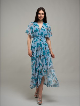 DRESS WITH HANDKERCHIEF SKIRT IN FLORAL PATTERN