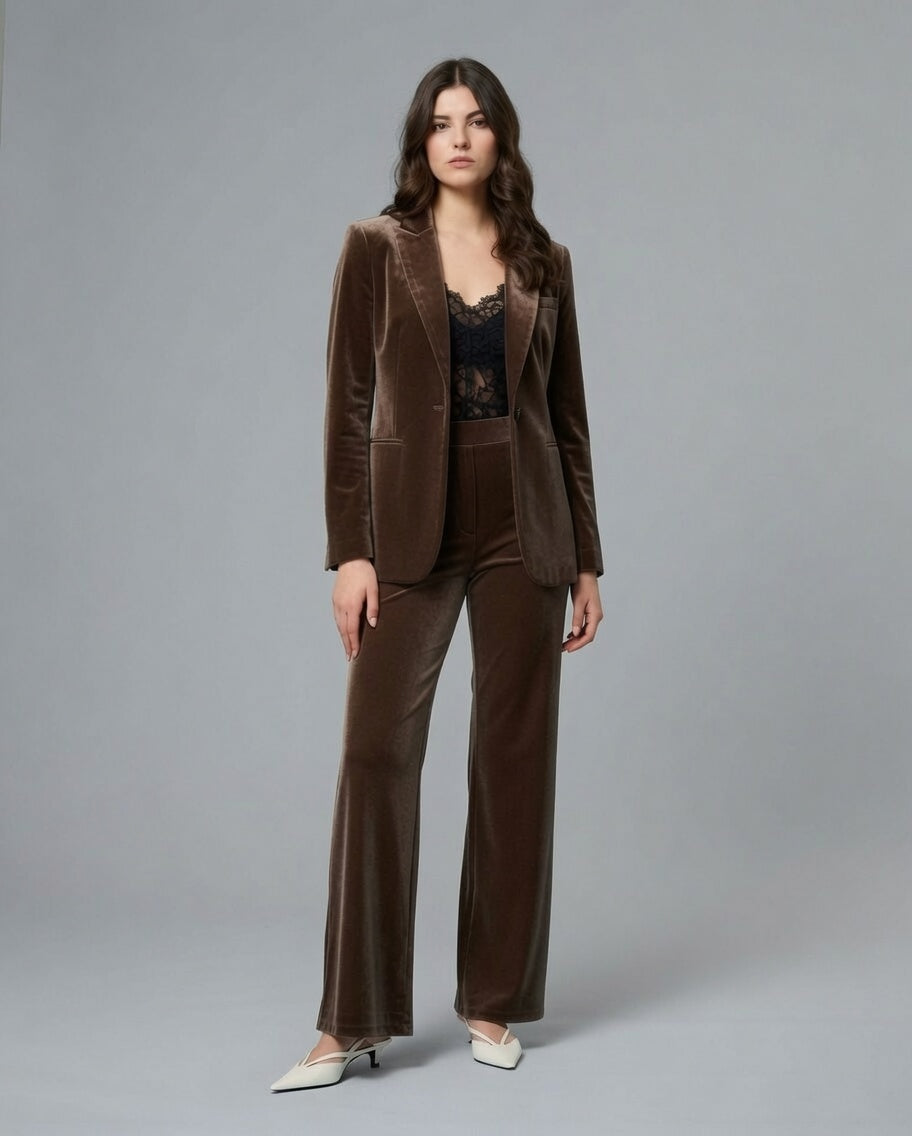 Pantalone palazzo in velluto donna – Tabacco