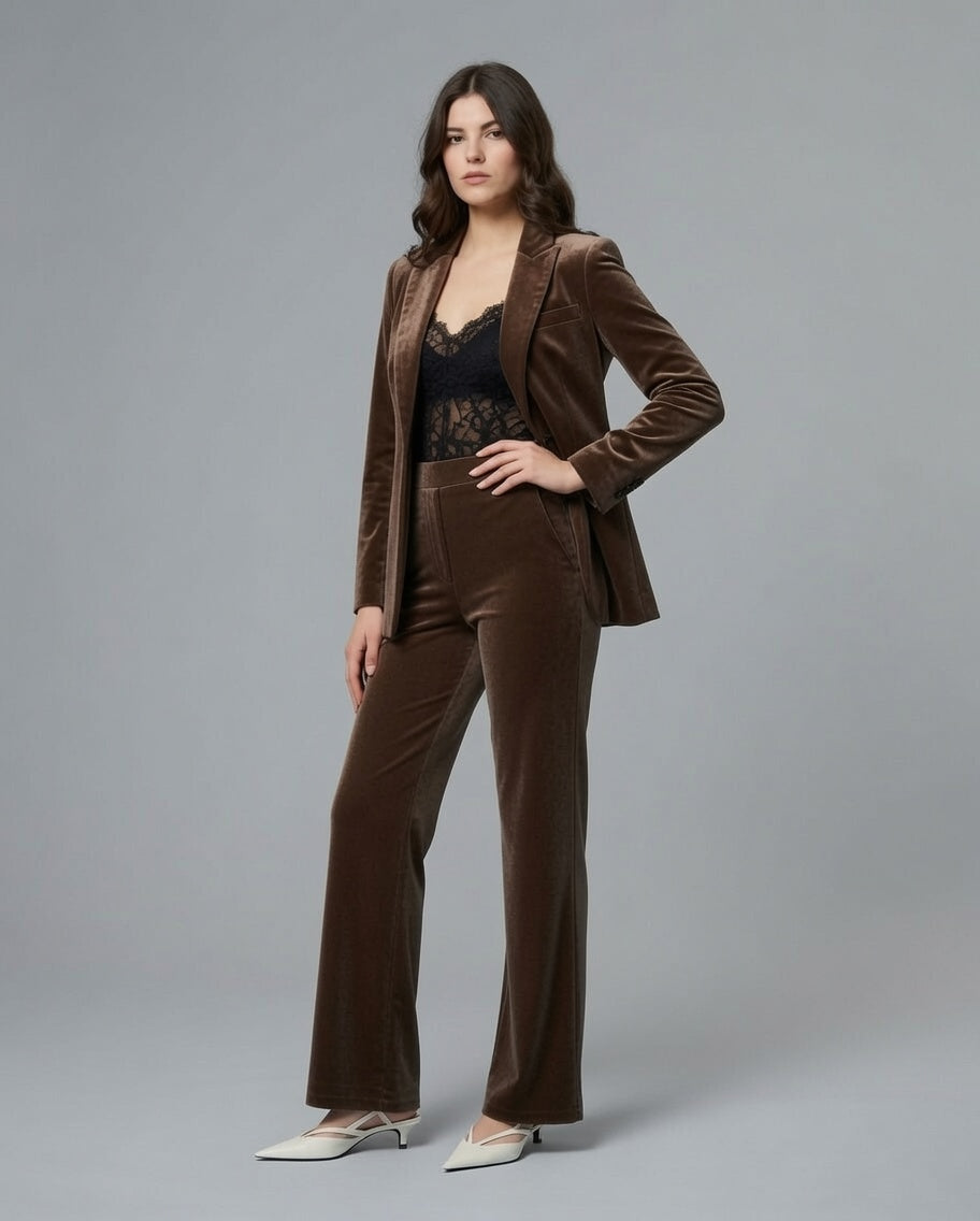 Pantalone palazzo in velluto donna – Tabacco