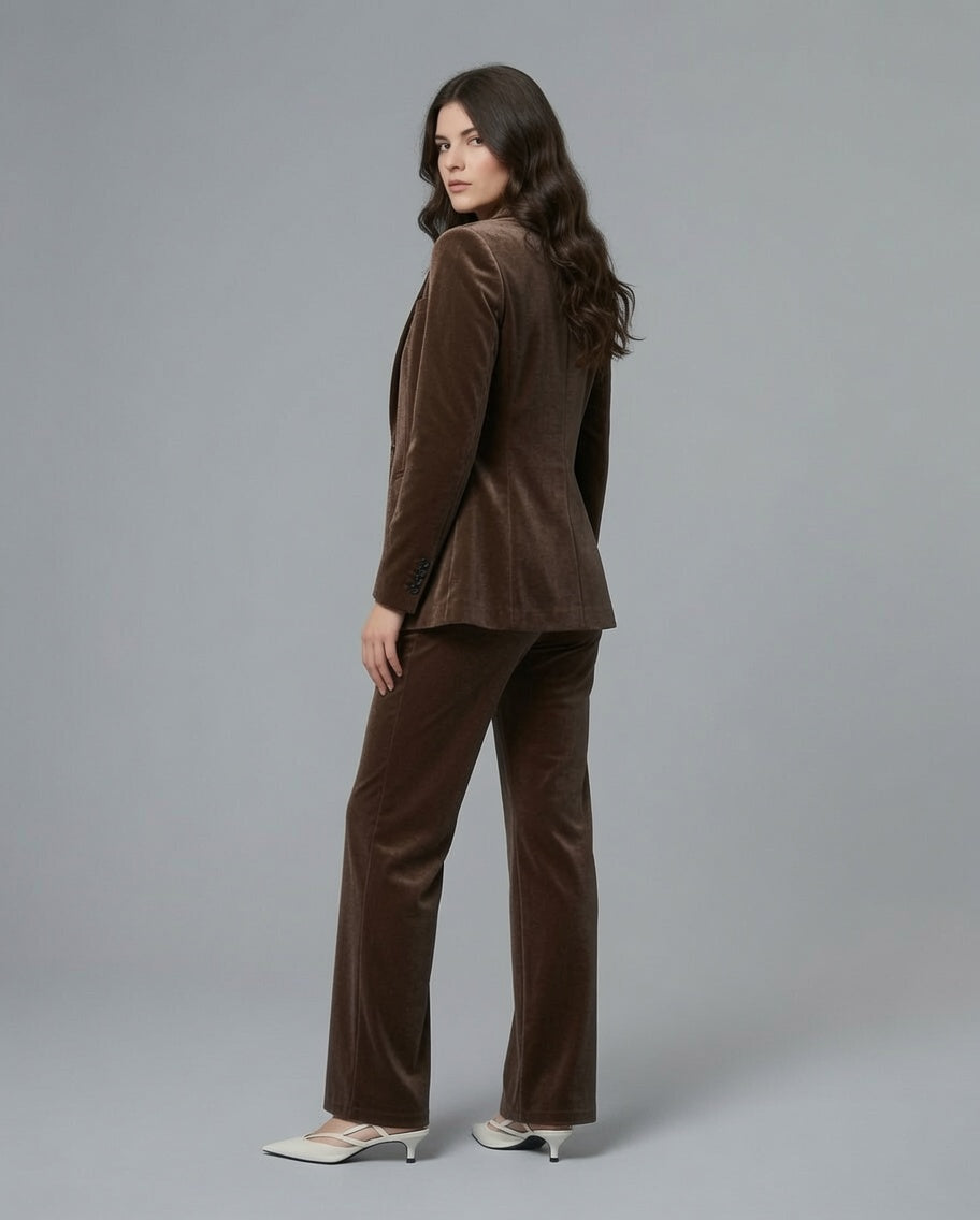 Pantalone palazzo in velluto donna – Tabacco