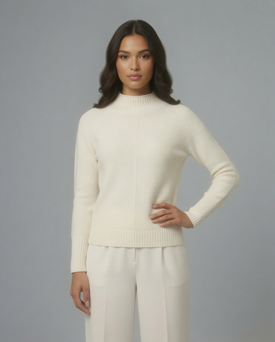 Maglia a collo alto in pura lana – Off White