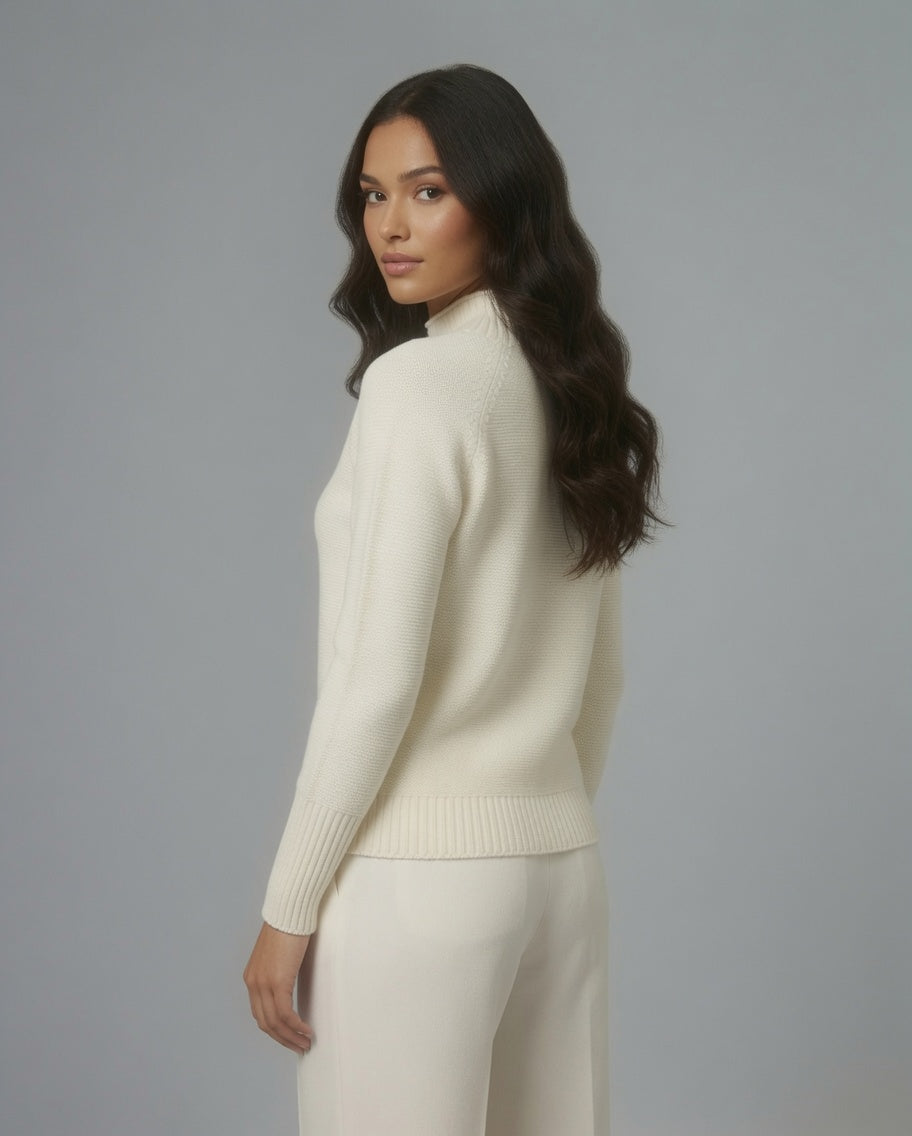 Maglia a collo alto in pura lana – Off White