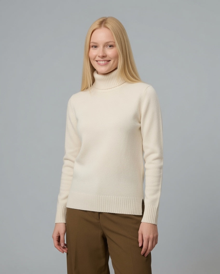 Dolcevita in pura lana con spacchi – Off White