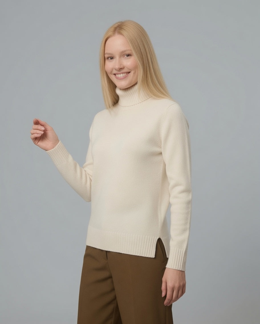 Dolcevita in pura lana con spacchi – Off White