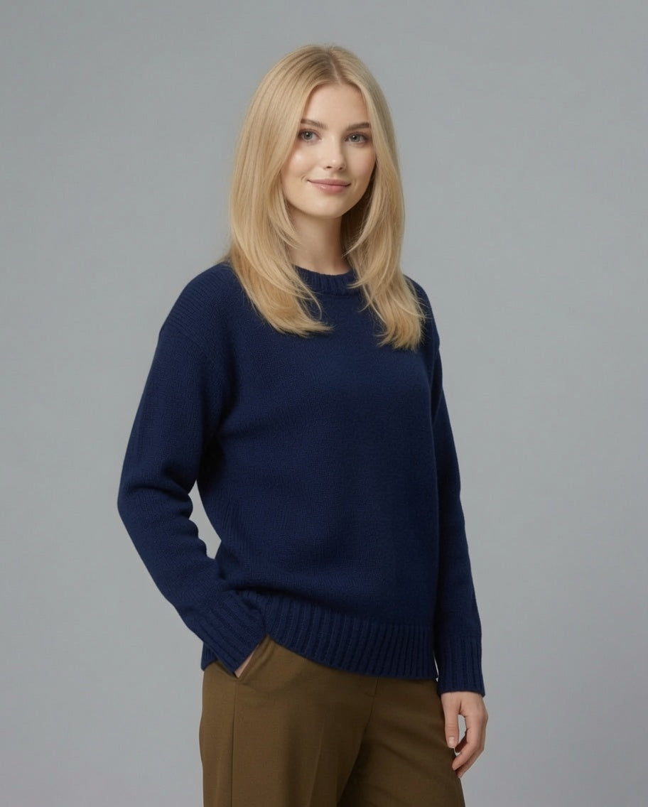 Maglia girocollo over in pura lana – Blu Navy