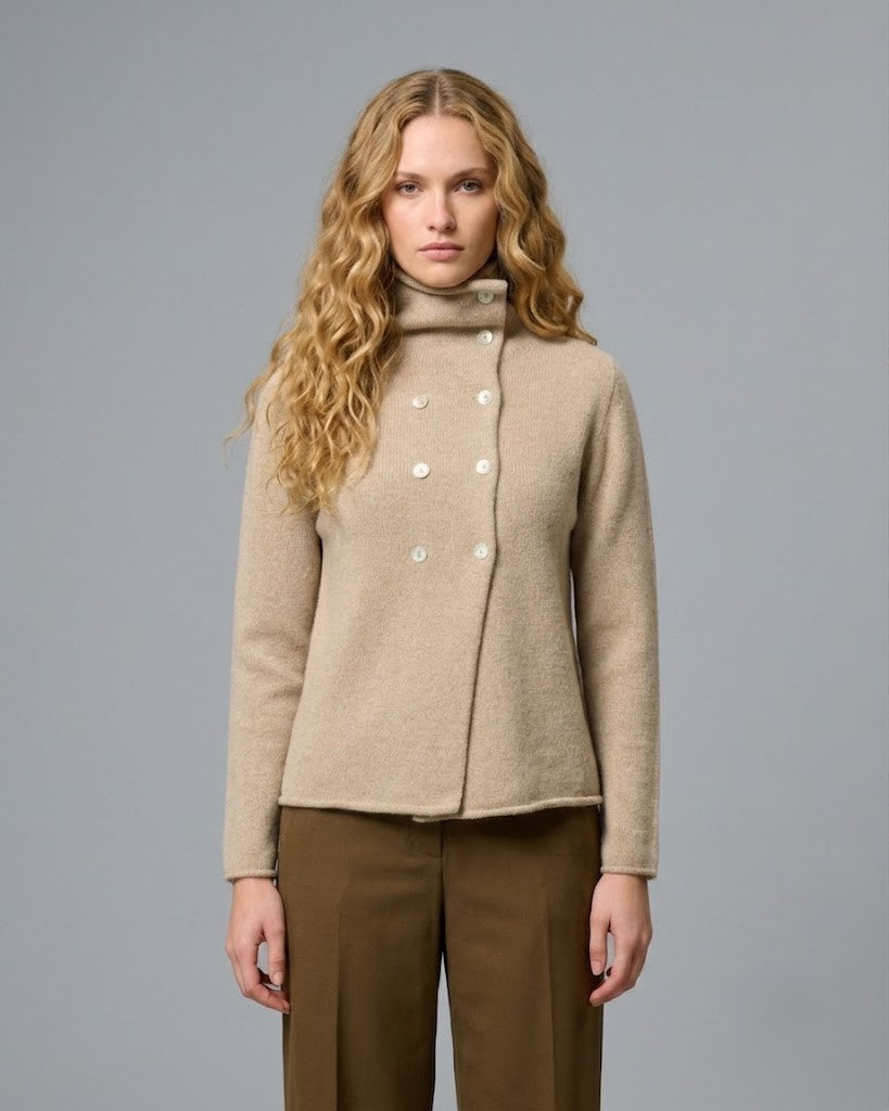 Cardigan doppiopetto in pura lana – Taupe Tanno