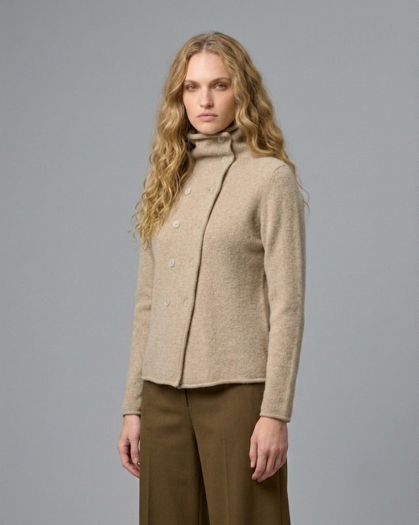 Cardigan doppiopetto in pura lana – Taupe Tanno