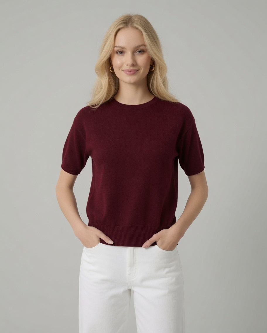 Maglia girocollo a maniche corte – Bordeaux