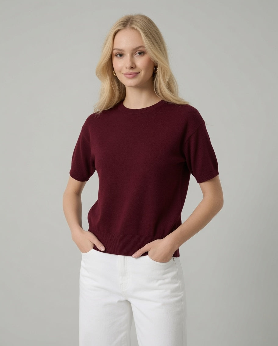 Maglia girocollo a maniche corte – Bordeaux