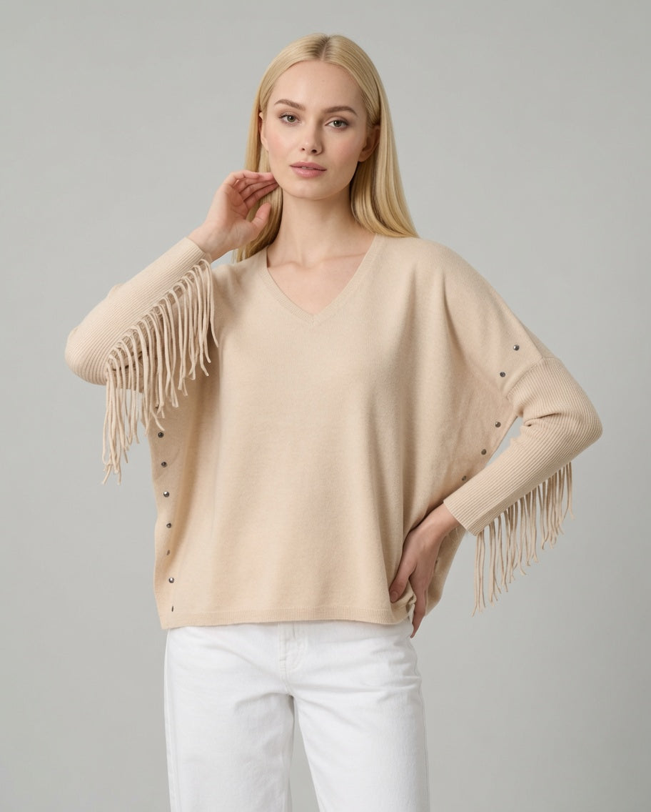 Maglia con frange – Beige