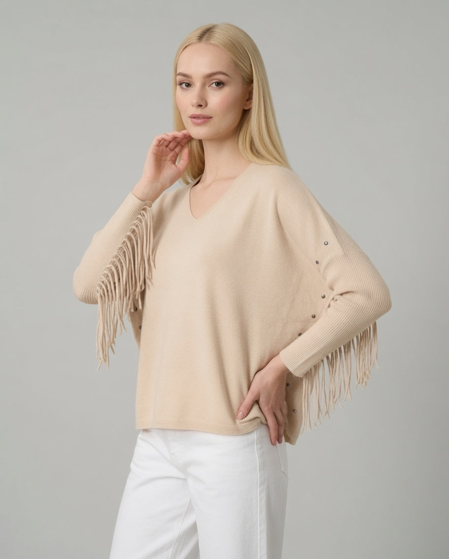 Maglia con frange – Beige