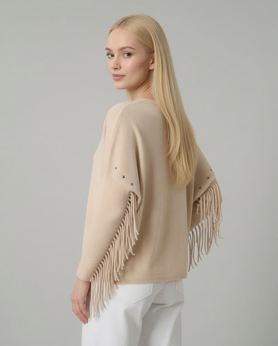 Maglia con frange – Beige