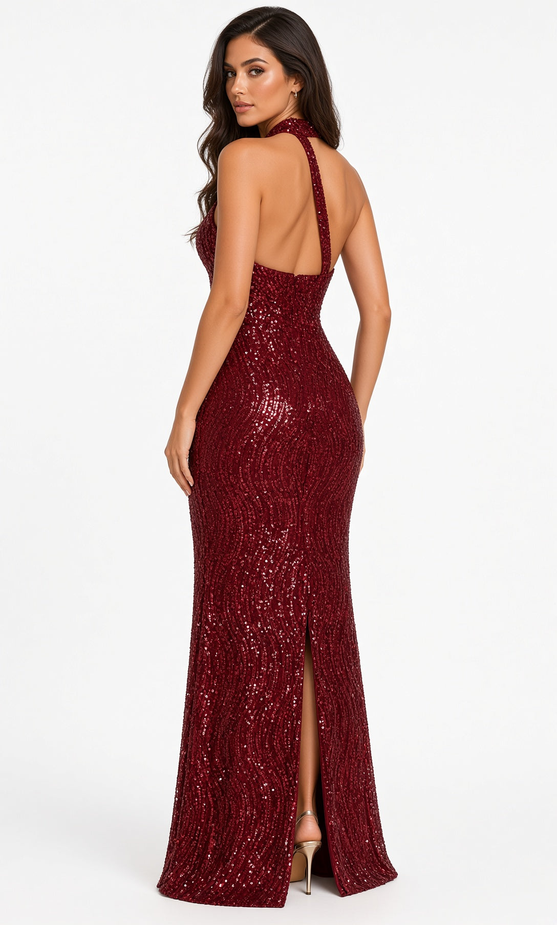 Abito a sirena in tulle di paillettes Camilla – Bordeaux