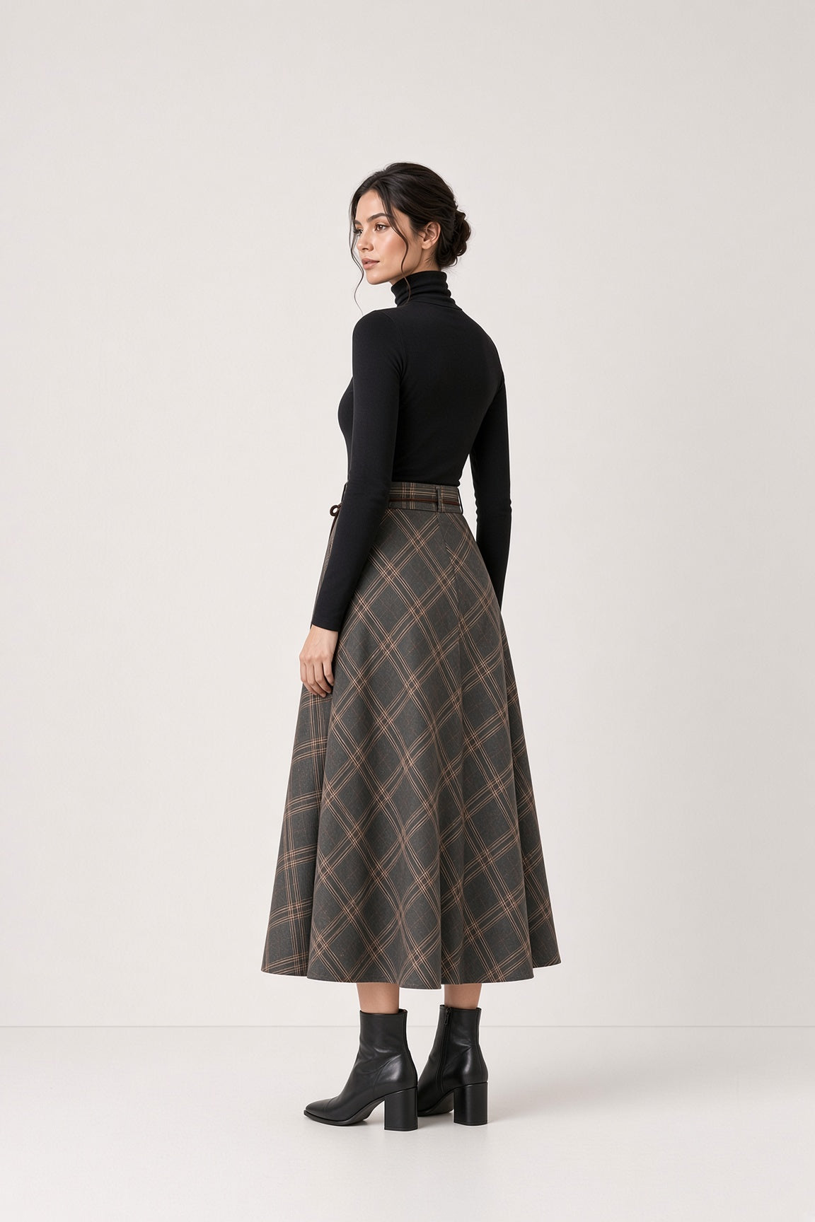 Gonna longuette scozzese con cintura Genni – Grigio