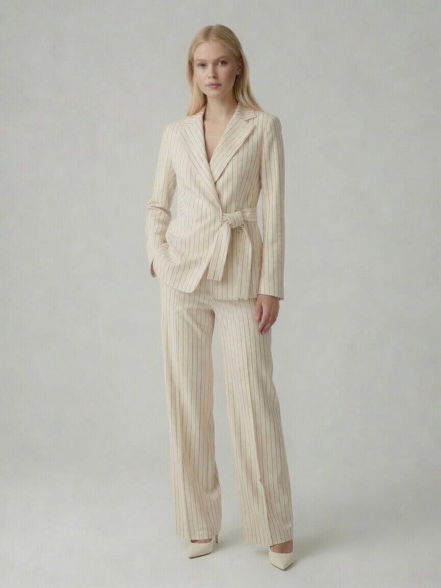 Completo giacca e pantalone gessato Giusy – Panna